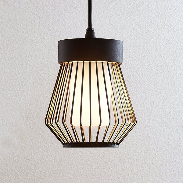 Lindby lampă suspendată de exterior Vajana, Ø 19 cm, negru, aluminiu, reglabil, Negru, Metal, Vintage