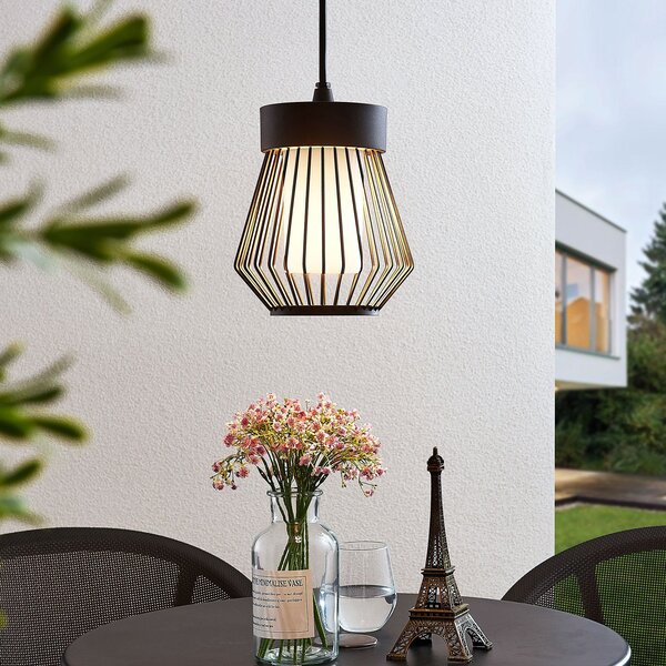 Lindby lampă suspendată de exterior Vajana, Ø 19 cm, negru, aluminiu, reglabil, Negru, Metal, Vintage