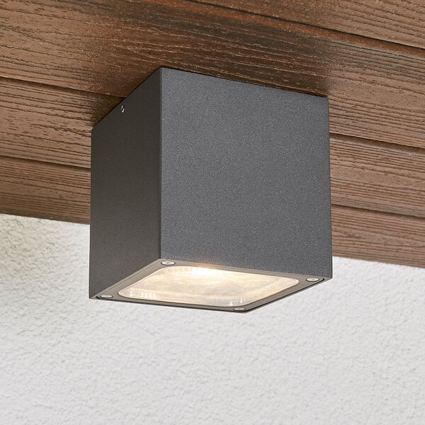 Lucande Plafonieră LED Tanea, 12x12 cm, gri închis, IP54, Gri, Metal, Modern