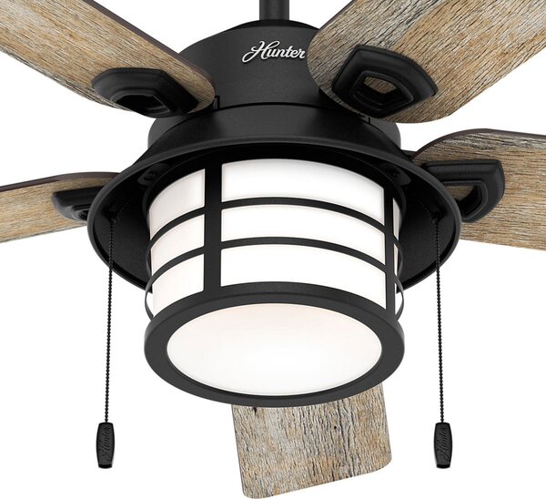 Hunter Ventilator Santorini cu lumină, lemn/negru, Lemn, Camera de zi / sufragerie, Lemn, Design industrial