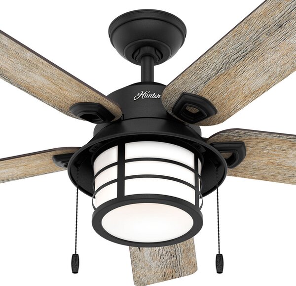 Hunter Ventilator Santorini cu lumină, lemn/negru, Lemn, Camera de zi / sufragerie, Lemn, Design industrial
