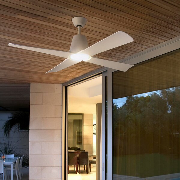 FARO BARCELONA Ventilator de tavan Typhoon, silențios, Ø 127 cm, rezistent la apa mare, Alb, Camera de zi / sufragerie, Metal
