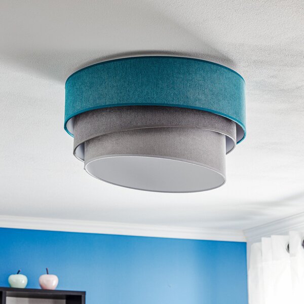 Duolla Plafonieră Pastell Trio 45cm turcoaz/gri/gri deschis, reglabil, Albastru, Camera de zi / sufragerie, Țesătură / Textil, Modern