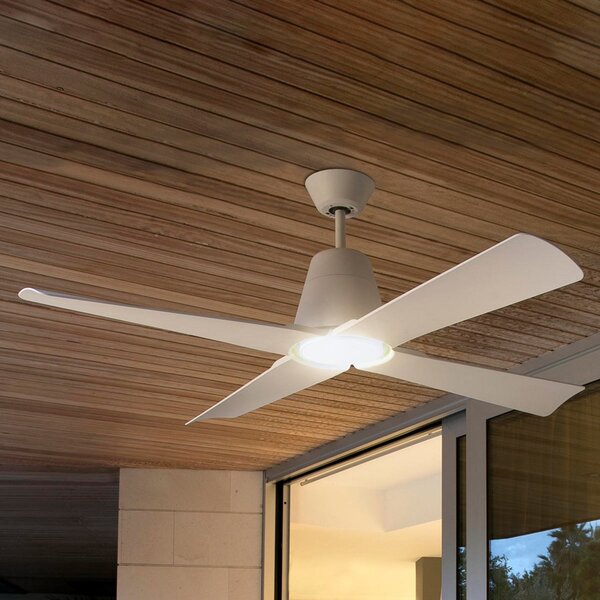 FARO BARCELONA Ventilator de tavan Typhoon, silențios, Ø 127 cm, rezistent la apa mare, Alb, Camera de zi / sufragerie, Metal