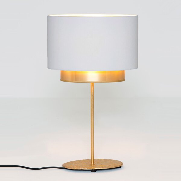 Holländer Lampă de masă Mattia, oval, dublă, alb/auriu, Alb, Camera de zi / sufragerie, Țesătură / Textil, Modern