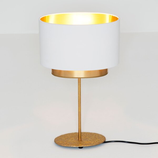 Holländer Lampă de masă Mattia, oval, dublă, alb/auriu, Alb, Camera de zi / sufragerie, Țesătură / Textil, Modern