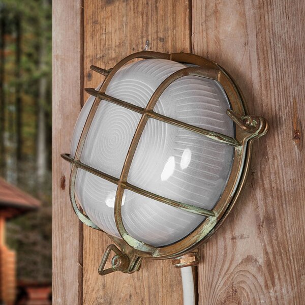 Moretti Luce Aplică de exterior Tortuga rotund alamă antic/opal, reglabil, Bronz / Alamă Veche, Metal, Maritimă