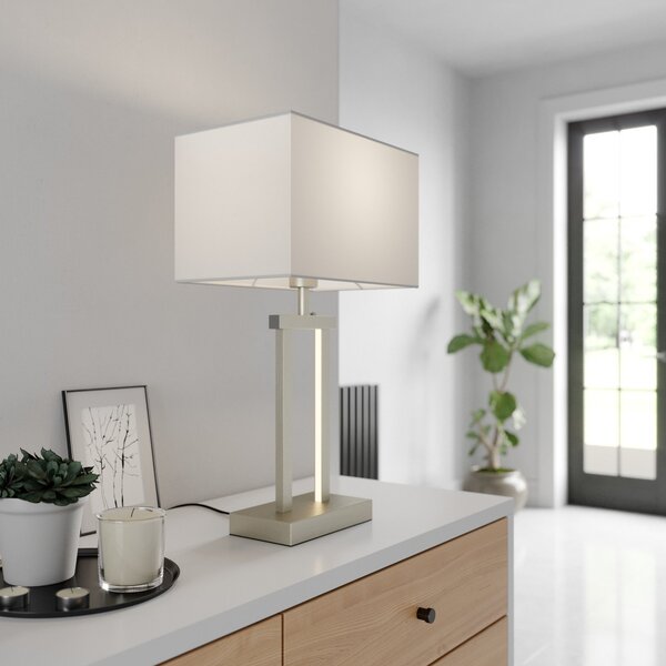 Lindby lampă de masă Sigurd, alb, țesătură, înălțime 54cm, E27, reglabil, Metalic, Camera de zi / sufragerie, Țesătură / Textil, Modern