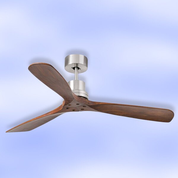 FARO BARCELONA Ventilator de tavan Lantau, telecomandă, nuc/oțel, Lemn, Camera de zi / sufragerie, Lemn