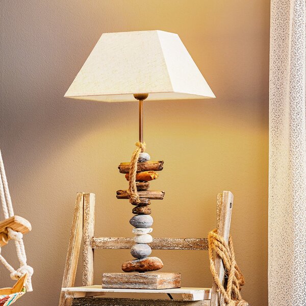 ONLI Lampa de masă Seregon cu decor din piatră, înălțime 63 cm, Bej, Camera de zi / sufragerie, Lemn, Casă de țară / Rustic
