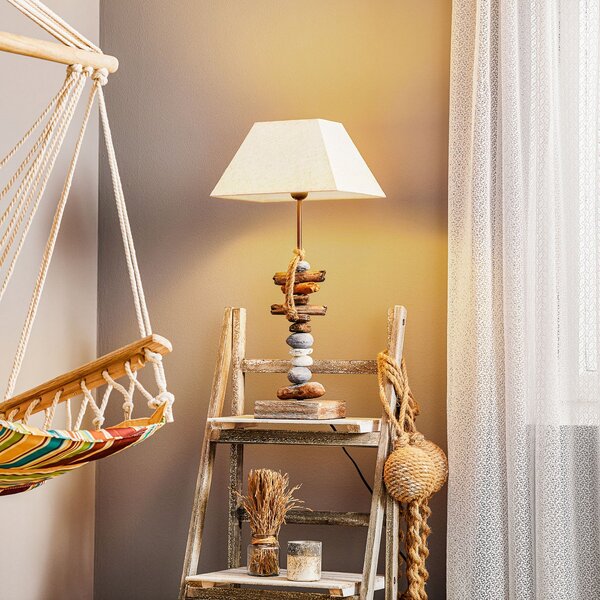 ONLI Lampa de masă Seregon cu decor din piatră, înălțime 63 cm, Bej, Camera de zi / sufragerie, Lemn, Casă de țară / Rustic