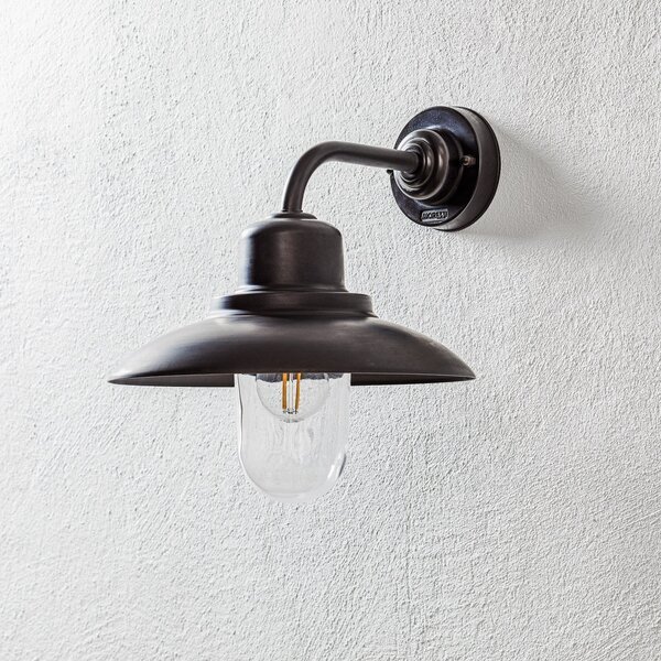 Moretti Luce Aplică exterior Patio alamă brunată, sticlă clară, reglabil, Bronz / Alamă Veche, Metal, Casă de țară / Rustic