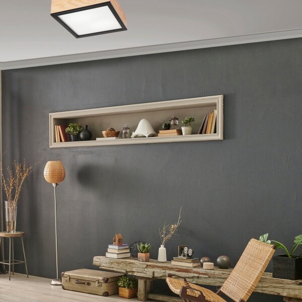 Plafonieră NATURAL SQUARE 2xE27/15W/230V 31x31 cm pin/negru
