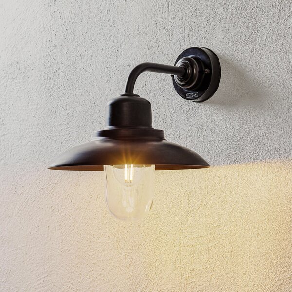 Moretti Luce Aplică exterior Patio alamă brunată, sticlă clară, reglabil, Bronz / Alamă Veche, Metal, Casă de țară / Rustic
