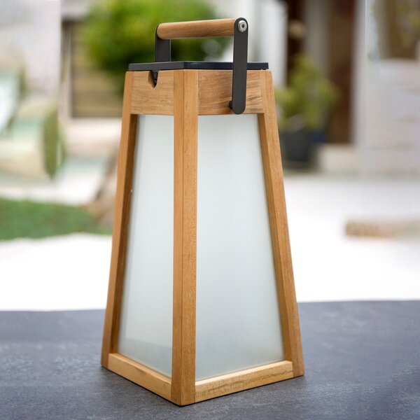 Les Jardins Felinar LED solar Tecka, lemn de tec natur, 39 cm, reglabil, Lemn, Lemn, Felinar
