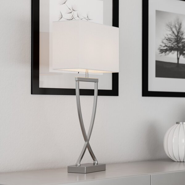 By Rydéns Lampă de masă Omega crom/alb înălțime 52cm, Metalic, Camera de zi / sufragerie, Țesătură / Textil, Modern
