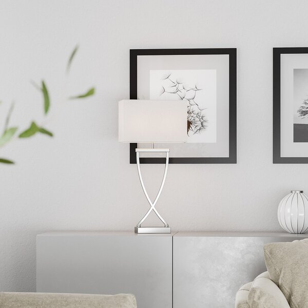 By Rydéns Lampă de masă Omega crom/alb înălțime 52cm, Metalic, Camera de zi / sufragerie, Țesătură / Textil, Modern