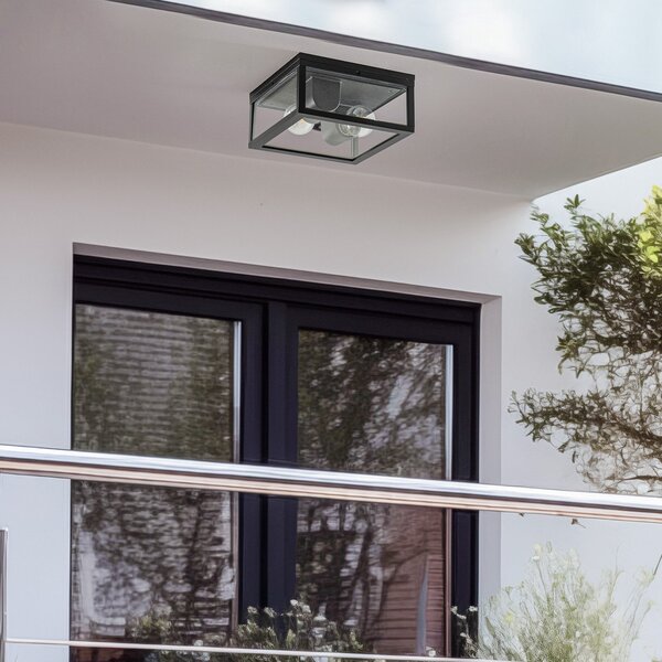 Lindby Plafonieră de exterior Kremena, negru, reglabil, Negru, Metal, Modern
