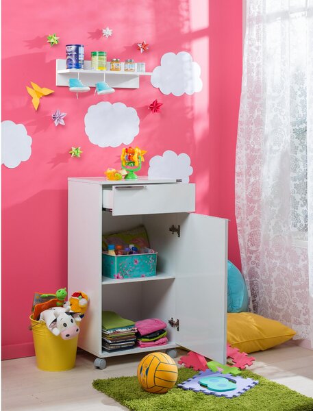 Comodă cu roți Aderyn 1 (alb). 1108512