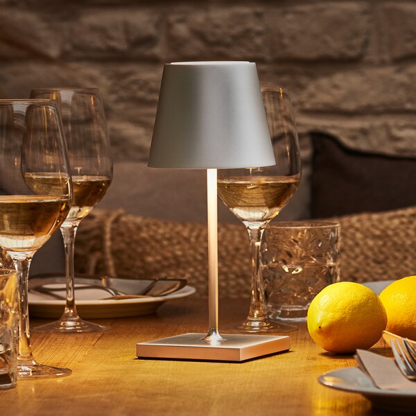 Sigor Nuindie mini LED lampă de masă reîncărcabilă, Easy Connect, argintiu,, reglabil, Gri, Camera de zi / sufragerie, Metal, Modern