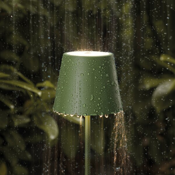 Sigor Lampadar LED reîncărcabilă Nuindie IP54 120 cm rotund USB-C verde brad, reglabil, Verde, Camera de zi / sufragerie, Metal, Modern