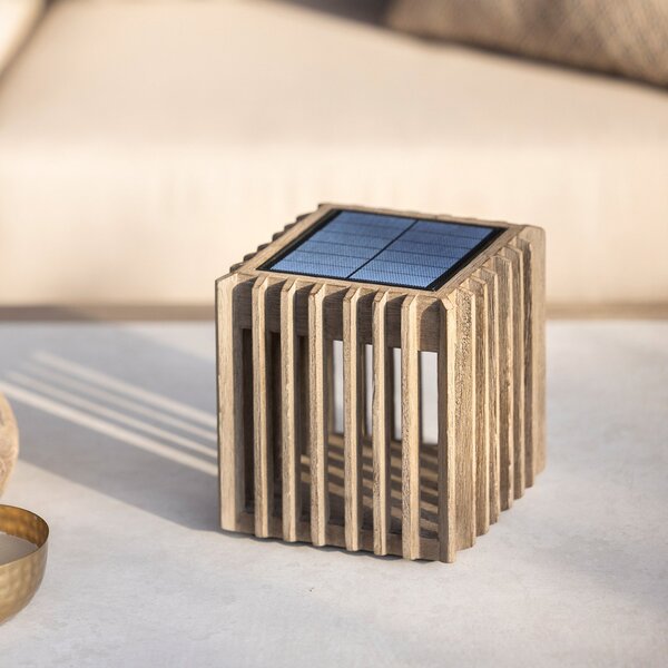 Les Jardins Lampă de masă solară Verti LED, gri tec, 3.000 K, 300 lm, reglabil, Lemn, Lemn, Modern