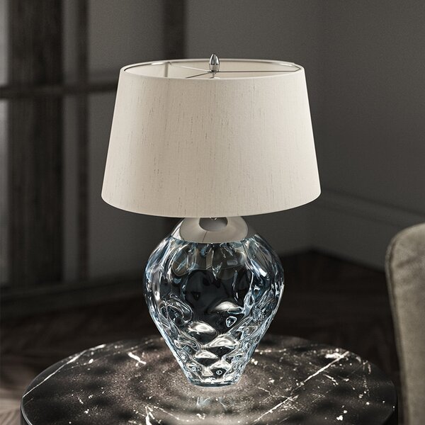 Quintiesse Lampă de masă Samara, Ø 45,7 cm, albastru, material textil, sticlă, 2, Albastru, Camera de zi / sufragerie, Sticlă, Design