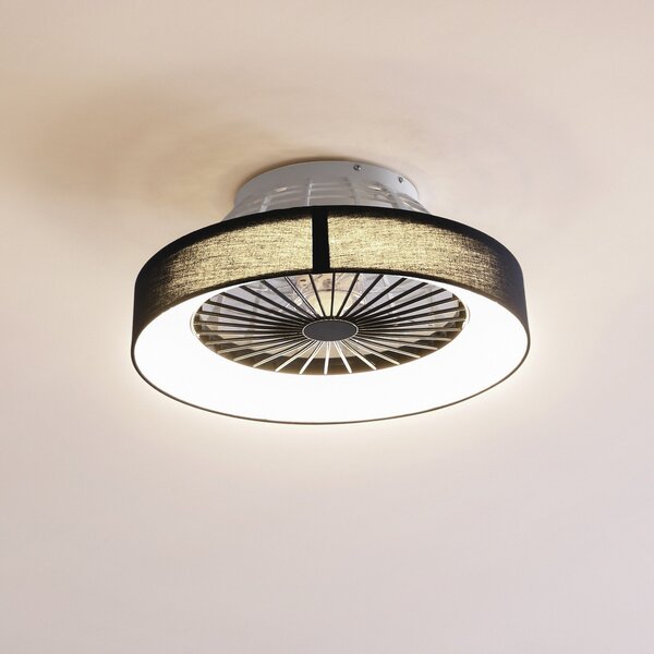 Lindby Ventilator de tavan LED Mace, negru, silențios, Ø 47 cm, reglabil, Negru, Camera de zi / sufragerie, Plastic, Modern