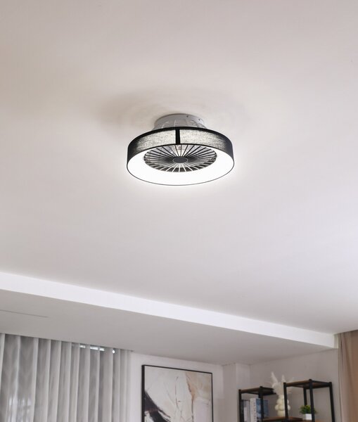 Lindby Ventilator de tavan LED Mace, negru, silențios, Ø 47 cm, reglabil, Negru, Camera de zi / sufragerie, Plastic, Modern