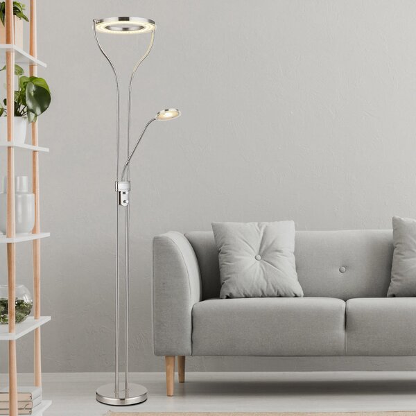 Globo Lampă de podea cu LED Ebro, înălțime 194 cm, culoare nichel, 2 lumini., reglabil, Metalic, Camera de zi / sufragerie, Metal, Modern, Lumină de lectură