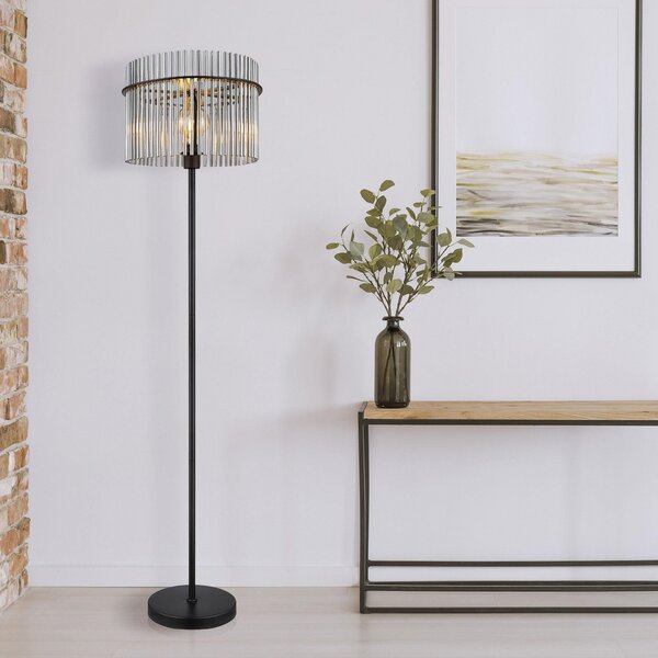 Globo Lampă de podea Gorley, înălțime 152 cm, gri fum, sticlă/metal, Gri, Camera de zi / sufragerie, Sticlă, Modern