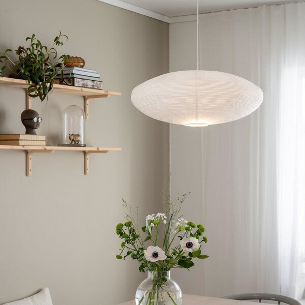 PR Home Lampă suspendată Yuni, albă, Ø 60 cm, suspensie E14, reglabil, Alb, Camera de zi / sufragerie, Hârtie / Carton, Scandinavă