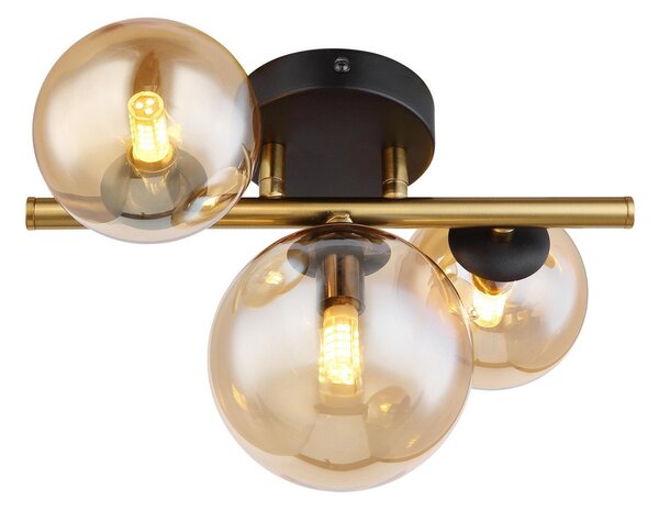Globo Plafonieră Riha LED, chihlimbar, lungime 28,5 cm, 3 lumini, sticlă, Camera de zi / sufragerie, Sticlă, Modern