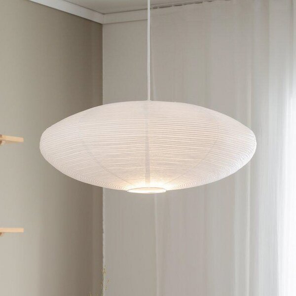 PR Home Lampă suspendată Yuni, albă, Ø 60 cm, suspensie E14, reglabil, Alb, Camera de zi / sufragerie, Hârtie / Carton, Scandinavă