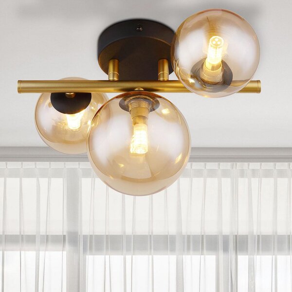 Globo Plafonieră Riha LED, chihlimbar, lungime 28,5 cm, 3 lumini, sticlă, Camera de zi / sufragerie, Sticlă, Modern