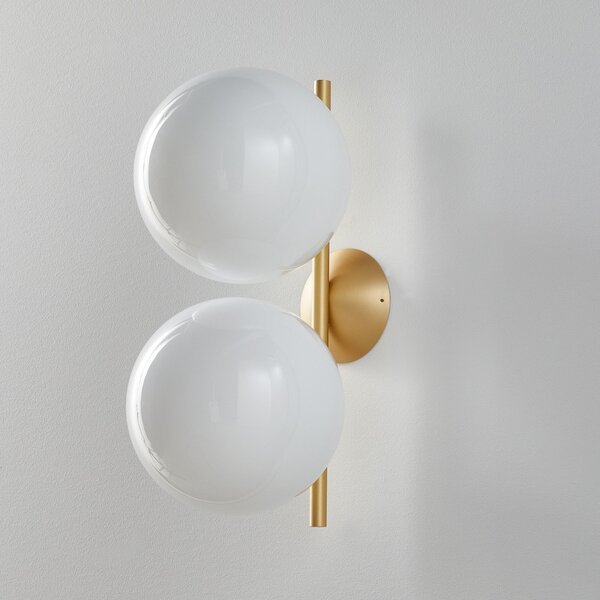 FLOS IC C/W1 Double Aplică de perete din alamă Ø 20 cm, reglabil, Alb, Camera de zi / sufragerie, Sticlă, Design, Glob pentru exterior