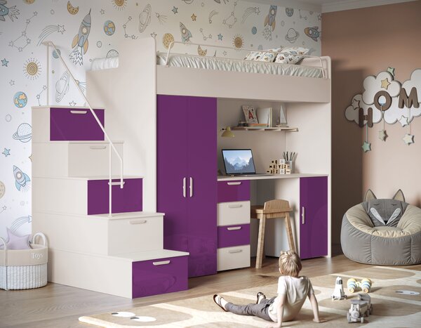 Pat pentru copii Ruby IV S (cașmir + violet lucios) (cu somiere). 1121256
