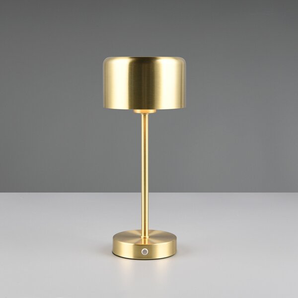 Reality Leuchten Jeff LED lampă de masă reîncărcabilă, alamă mată, înălțime 30 cm, metal, reglabil, Auriu / Alamă, Camera de zi / sufragerie, Metal, Modern