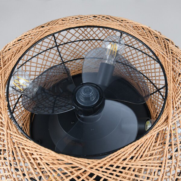 Reality Leuchten Ventilator de tavan Lillesand cu lumină, silențios, Ø 50 cm, FB, Maro / Rugină, Camera de zi / sufragerie, Hârtie / Carton