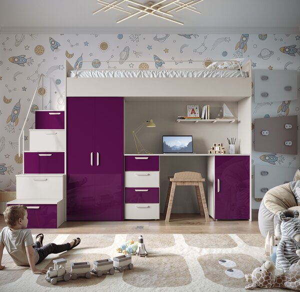 Pat pentru copii Ruby IV S (cașmir + violet lucios) (cu somiere). 1121256