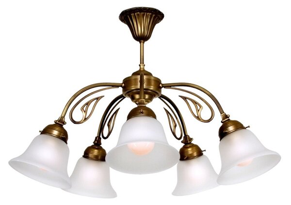 Berliner Messinglampen OLGA plafonieră cinci surse alamă, reglabil, Bronz / Alamă Veche, Camera de zi / sufragerie, Sticlă, Antichitate