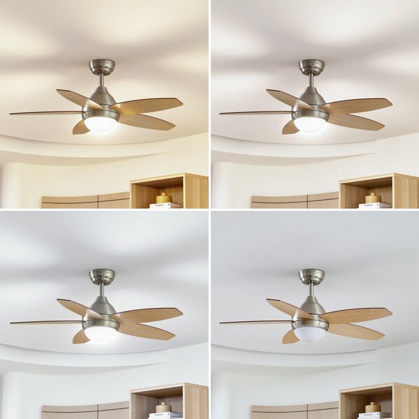Lindby Ventilator de tavan LED Klasika, DC, silențios, 106 cm, CCT, Alb, Camera de zi / sufragerie, Lemn