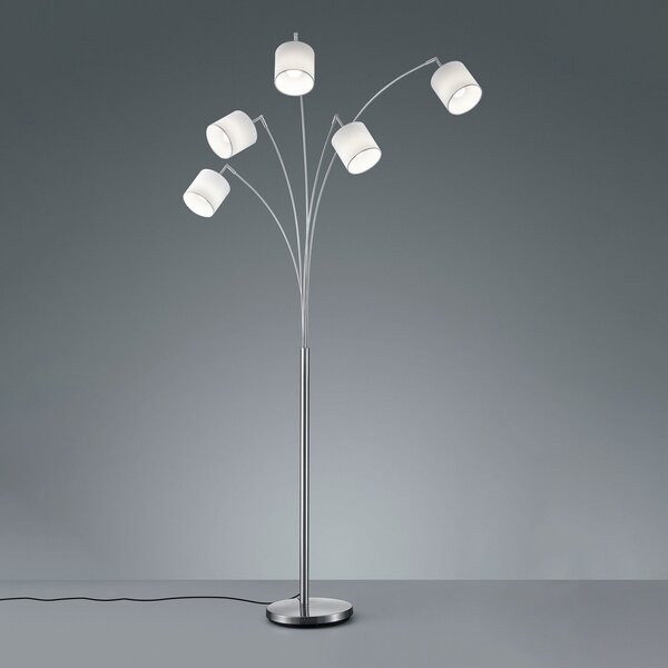 Reality Leuchten Lampă de podea Tommy, nichel/alb, înălțime 200 cm, 5 lumini, material, Metalic, Camera de zi / sufragerie, Metal, Modern