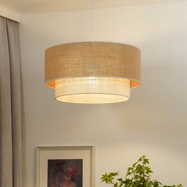 Euluna Lampă suspendată Boho, maro/alb, Ø 45 cm, din material textil, reglabil, Maro / Rugină, Camera de zi / sufragerie, Țesătură / Textil