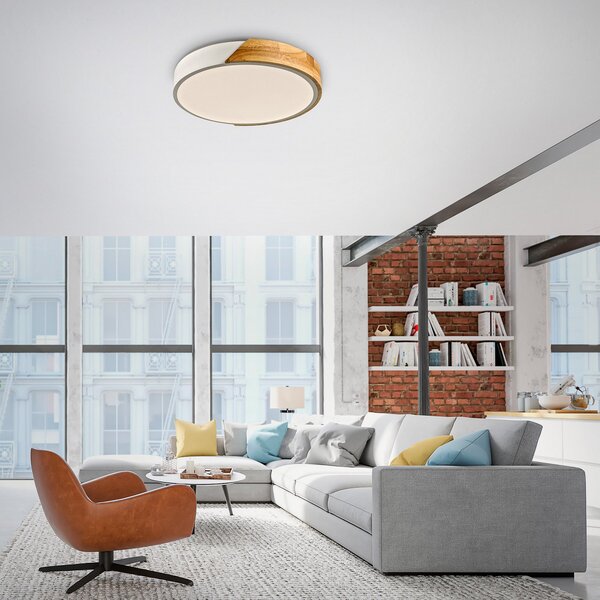 JUST LIGHT. GmbH DOAR LUMINĂ. Plafonieră cu LED Bila, alb, Ø 32 cm, lemn, Lemn, Camera de zi / sufragerie, Lemn