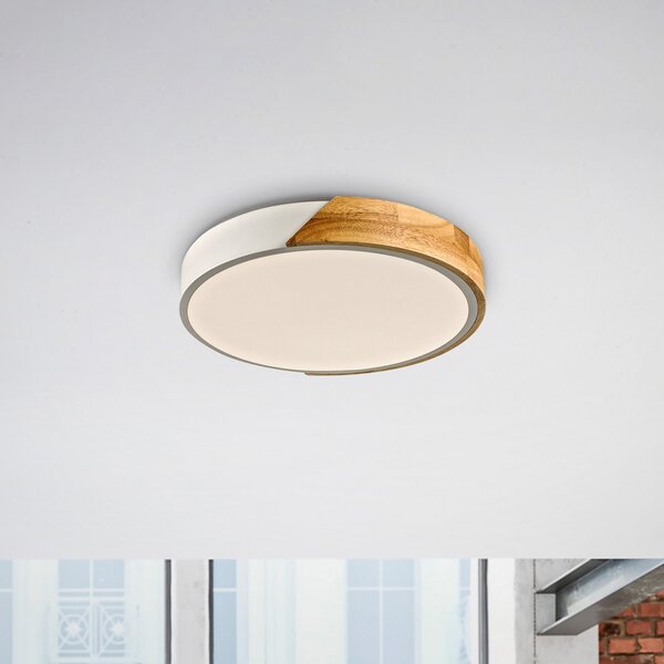 JUST LIGHT. GmbH DOAR LUMINĂ. Plafonieră cu LED Bila, alb, Ø 32 cm, lemn, Lemn, Camera de zi / sufragerie, Lemn