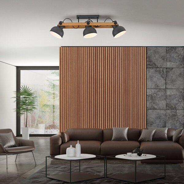 JUST LIGHT. GmbH DOAR LUMINĂ. Plafonieră Cup 2.0, 3 lumini, negru, metal, reglabil, Negru, Camera de zi / sufragerie, Metal, Design industrial
