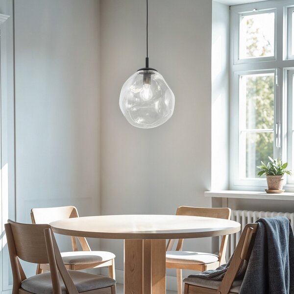 TK Lighting Sol Lampă suspendată Mini, sticlă, Ø 25 cm, negru/clear, reglabil, Transparent, Camera de zi / sufragerie, Sticlă, Modern