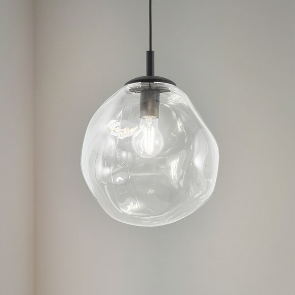 TK Lighting Sol Lampă suspendată Mini, sticlă, Ø 25 cm, negru/clear, reglabil, Transparent, Camera de zi / sufragerie, Sticlă, Modern