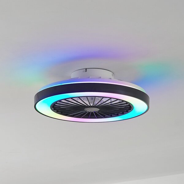 Lindby LED ventilator de tavan Teleo, Ø48 cm, negru, DC, Tuya, reglabil, Negru, Camera de zi / sufragerie, Plastic, Modern